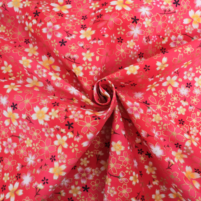 Coton Imprimé Lurex Sakura Rouge - Maison Klem